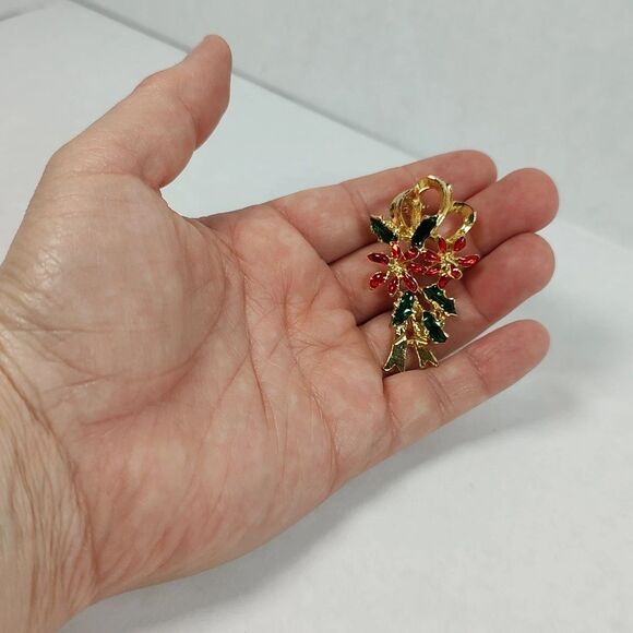 Lot of 4 Christmas Brooches Santa Claus Snowman Poinsettia Christmas Tree Used - Picture 10 of 13